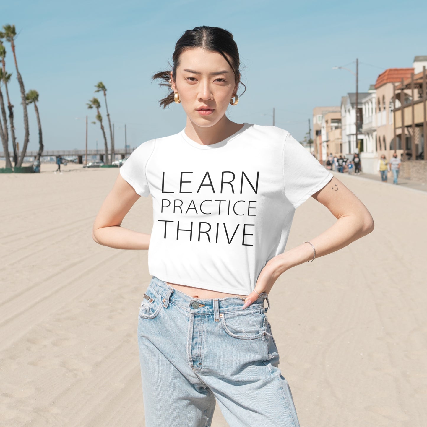 Learn Practice Thrive Women's Flowy Cropped Tee (White)