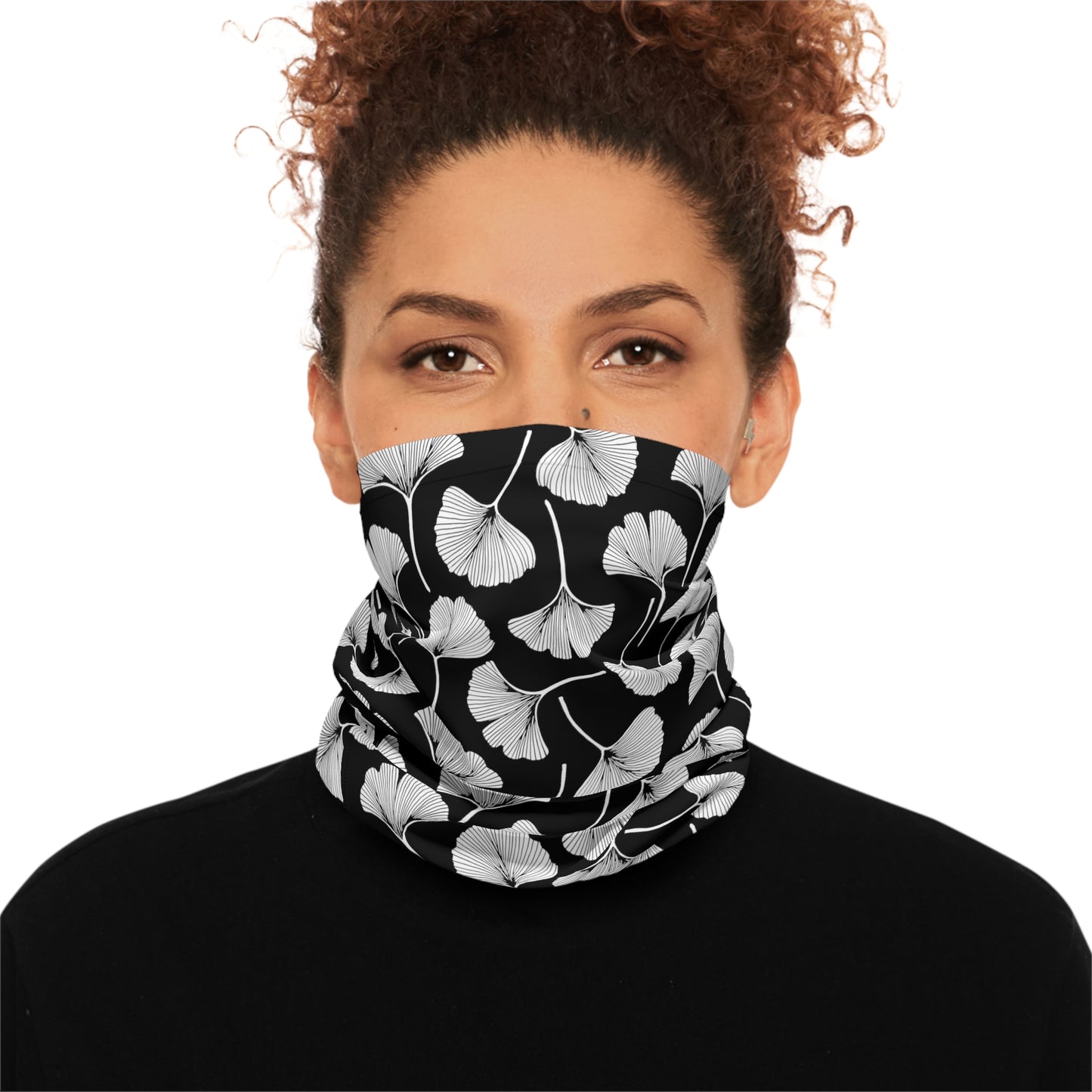 Gingko Leaf Midweight Neck Gaiter (Black)